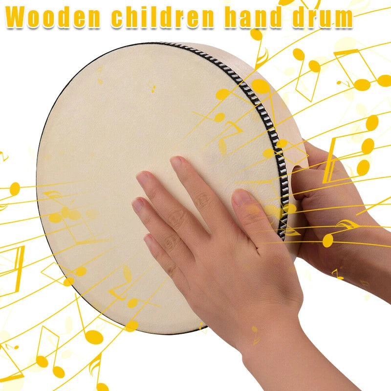 4/6/8/10 Inch Wooden Hand Drum Kid Percussion Toy Wood Frame Drum for Children Music Game Convenient Portable Musical Instrument