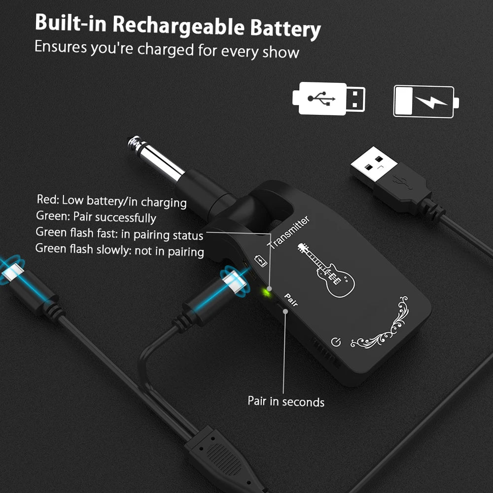 2.4G Wireless Guitar Transmitter Audio 6 Channels Guitar Wireless Transmitter Receiver for Electric Guitar Bass